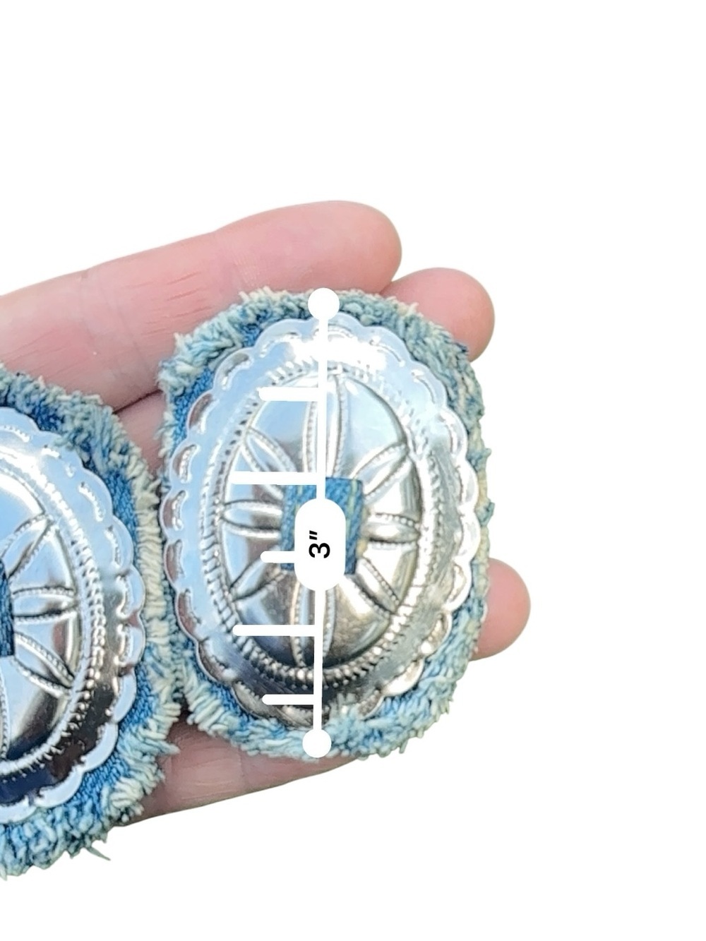 Vintage Denim & Silver Tone Concho Clip On Earrings Western Southwest Hat Clips - Picture 6 of 6